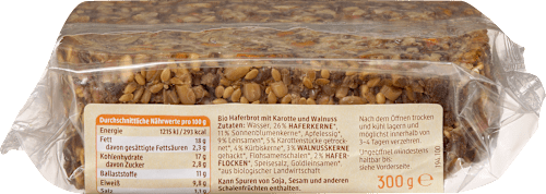 Brot, Das Pure Hafer mit Karotten & Walnüssen, 300 g