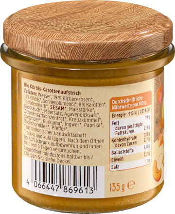 Brotaufstrich, Kürbis Karotte, 135 g
