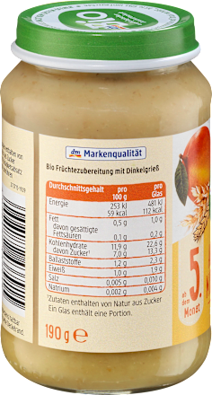 Frucht & Getreide Apfel-Mango mit Dinkelgrieß ab dem 5. Monat, 190 g