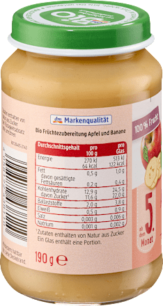Früchte Apfel mit Banane ab dem 5. Monat, 190 g