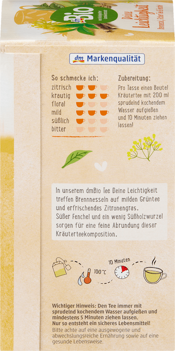 dmBio Kräutertee, Deine Leichtigkeit mit Brennnessel, Grüner Tee & Fenchel (20 Beutel), 40 g