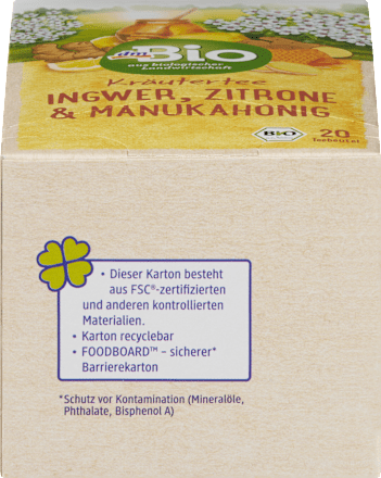 Kräutertee Ingwer, Zitrone & Manuka (20 Beutel), 40 g