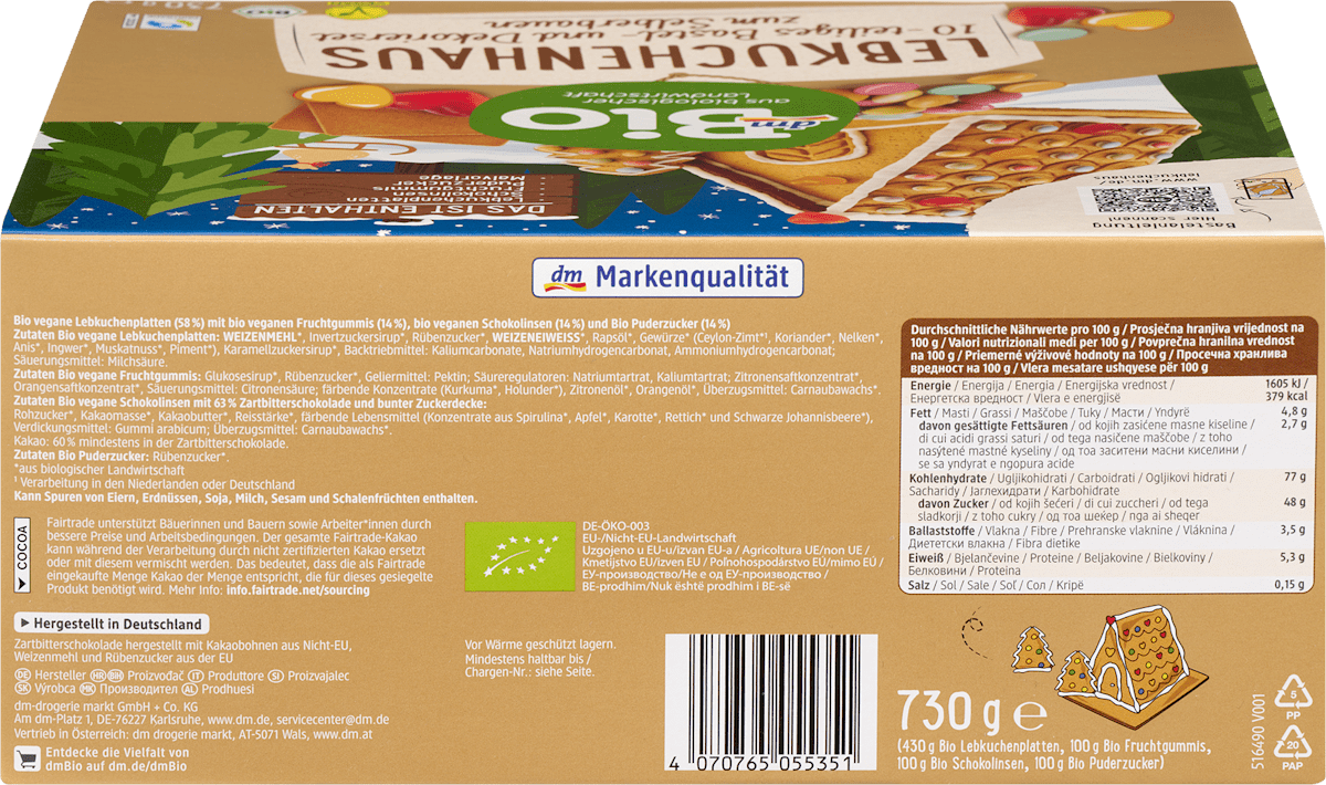 dmBio Lebkuchenhaus-Bastelset, 730 g