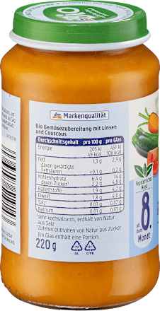 Menü Couscous-Gemüsepfanne, ab dem 8. Monat, 220 g
