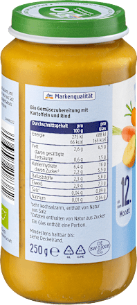 Menü Karotten-Gemüse mit Kartoffeln und Rind ab dem 12. Monat, 250 g