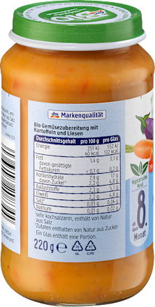 Menü Ratatouille mit Kartoffeln & Linsen ab dem 8. Monat, 220 g