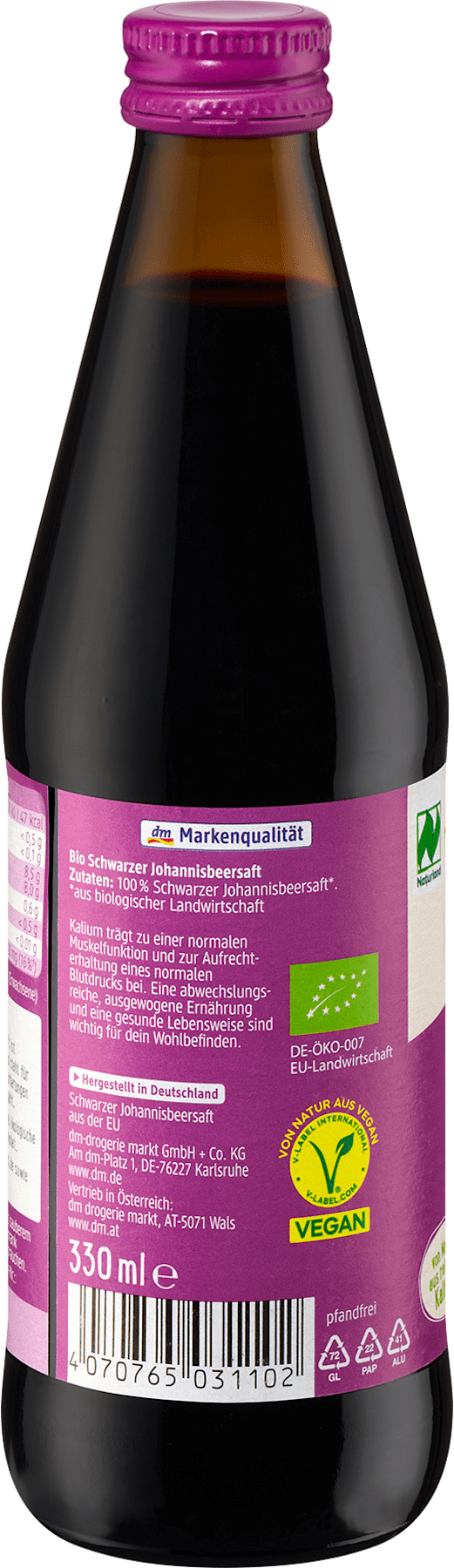 dmBio Muttersaft, Schwarze Johannisbeere naturtrüb, 330 ml