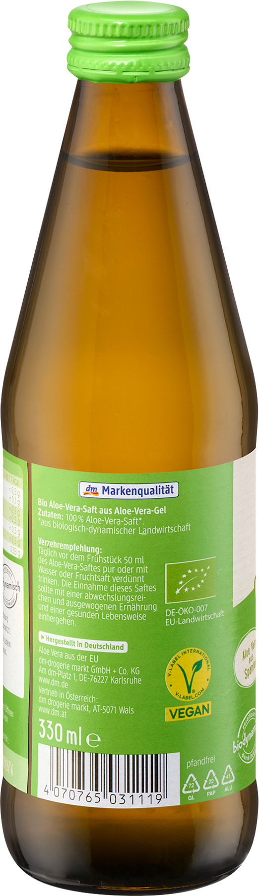 Jus de plantes dmBio, Aloe Vera naturellement trouble, 330 ml