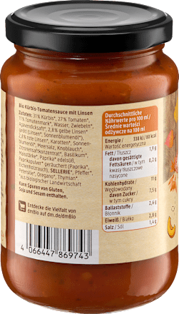 Tomatensoße, Bolognese mit Linsen & Kürbis, vegan, 350 g