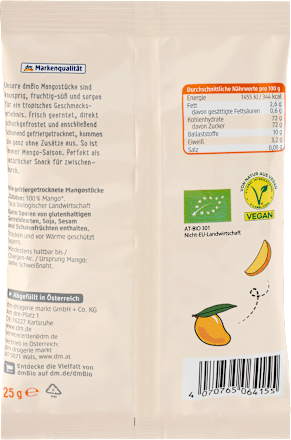 Trockenfrüchte, Mangostücke gefriergetrocknet, 25 g