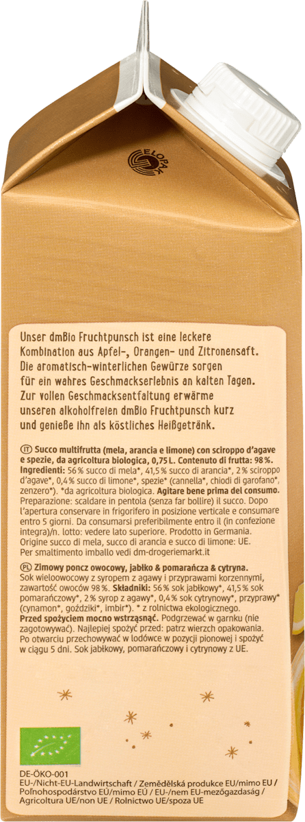 dmBio Winterpunsch, Apfel-Orange-Zitrone, 750 ml