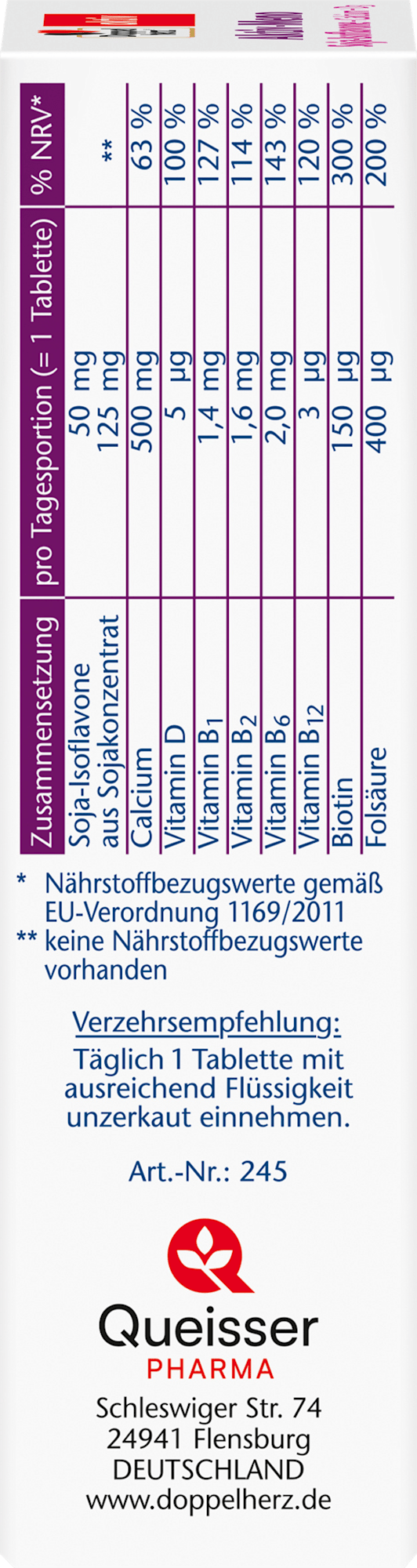 Doppelherz Aktiv-Meno Isoflavones de soja + Calcium + Vitamine D3 Comprimés 30 unités, 52,1 g