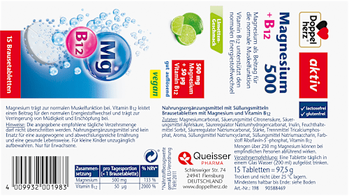 Magnesium 500 + B12 bruistabletten 15 stuks, 97,5 g