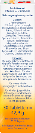 Vitamine C 1000 + D3 + Zink Depot Tabletten 30 stuks, 42,9 g