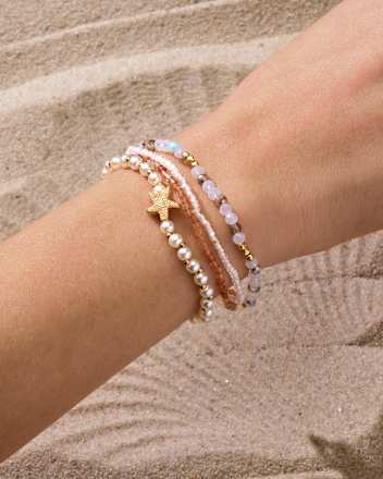 ebelin Armbänder elastisch mit Perlen, weiß/Gold-Optik, 4 St