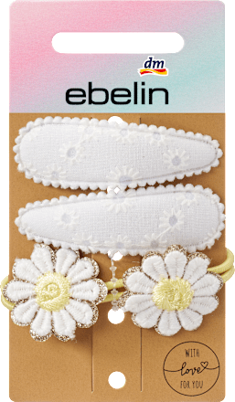 Haarspeldjes & haarelastiekjes madeliefjes wit, 4 stuks
