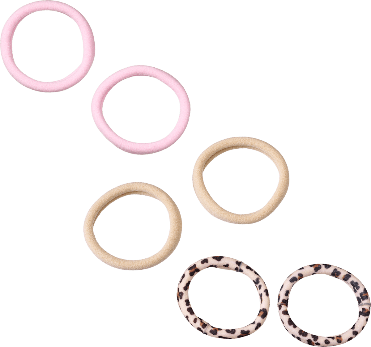 Haargummis beige, rosa, Leo-Muster, 6 St