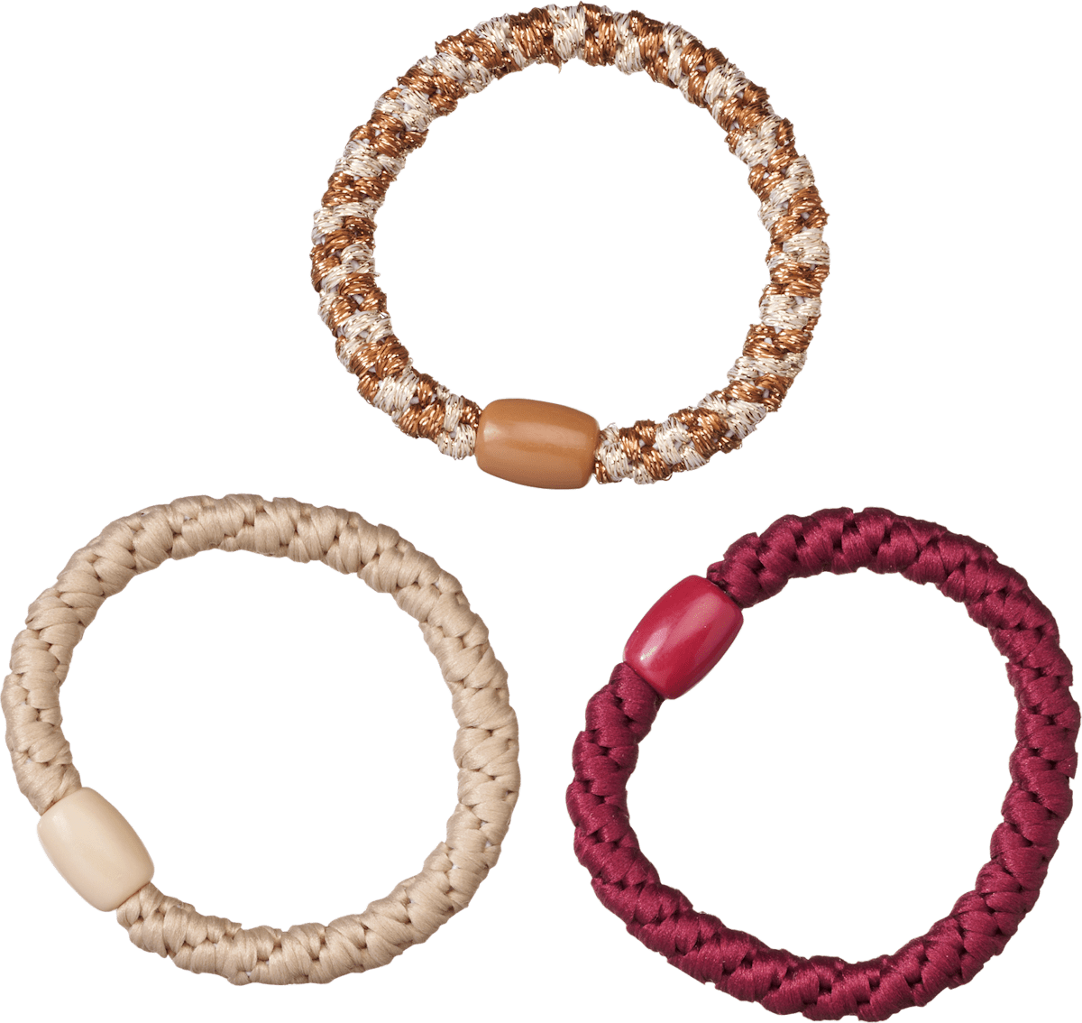 Haargummis geflochten, braun/rot/beige, 3 St