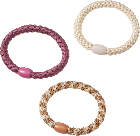 Gevlochten haarelastiekjes, bruin, rood, wit, 3 stuks