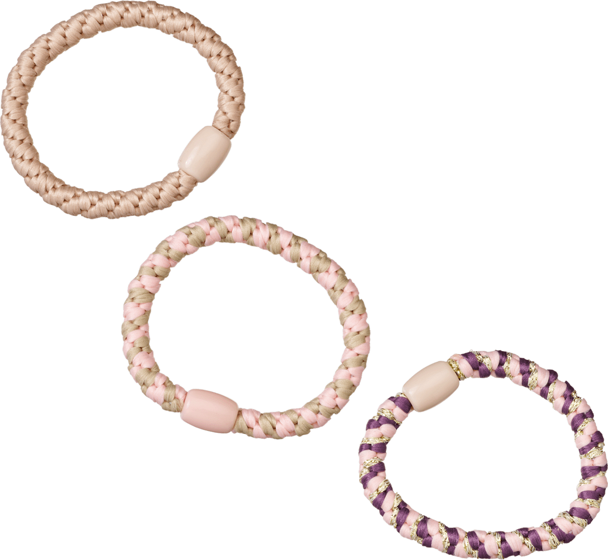 Haargummis geflochten, rosa, beige, 3 St