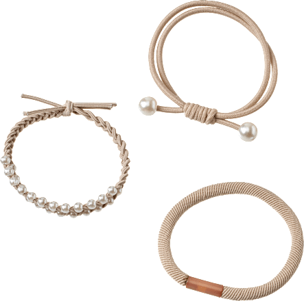 Haargummis mit Perlen, beige, 3 St ebelin