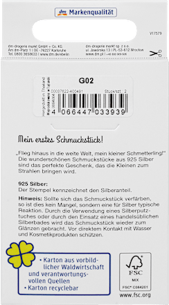 Ohrstecker Kind Schmetterling 925 Silber, 2 St ebelin