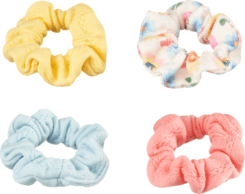 Scrunchies Bio-Baumwolle rosa, hellblau, gelb, Blümchen, 4 St ebelin
