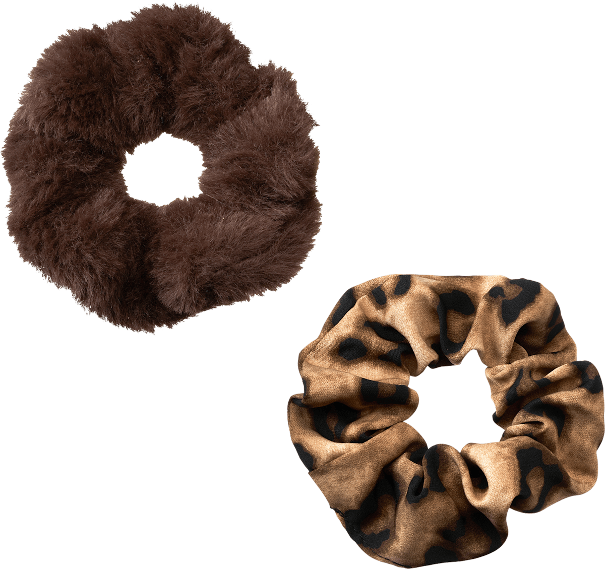 Scrunchies Felloptik & Leo-Muster, braun, 2 St