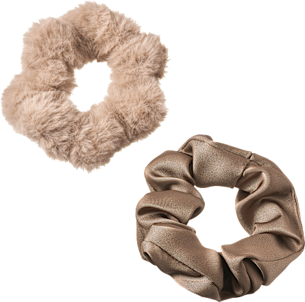Scrunchies met bontlook & satijn, 2 stuks