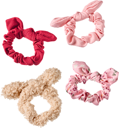 Scrunchies mit Schleifen, Rot, Rosa, 4 St ebelin