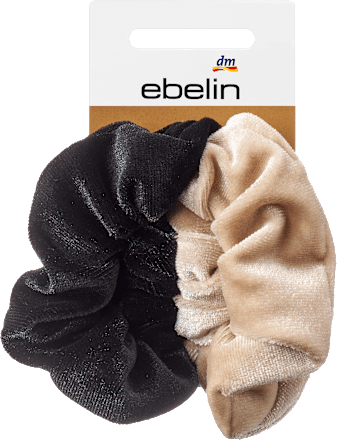 Scrunchies Samt-Optik schwarz, beige, 2 St