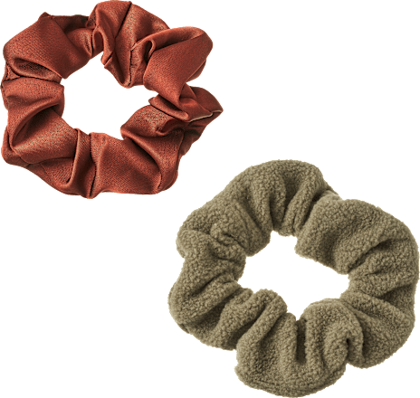 Scrunchies Teddy & Satin, Groen, Rood, 2 stuks