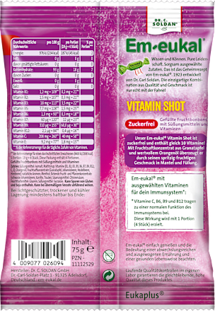 Bonbon, Vitamin Shot, gefüllt, zuckerfrei, 75 g Em-eukal
