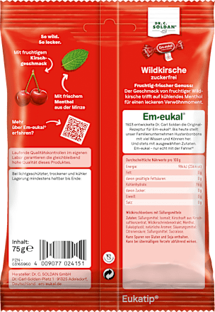 Bonbon, Wildkirsche, zuckerfrei, 75 g