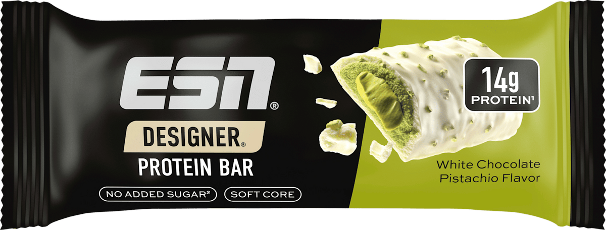 Barre protéinée ESN Designer Bar, chocolat blanc et pistache, 45 g