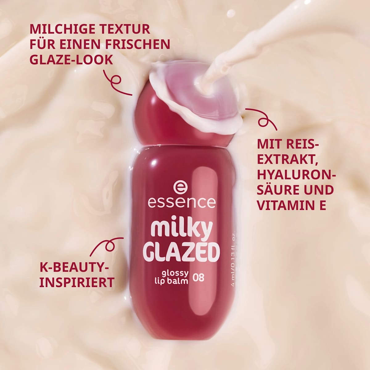 essence Lipgloss Milky Glazed Glossy 08 Bubble Milk Tea, 4 ml