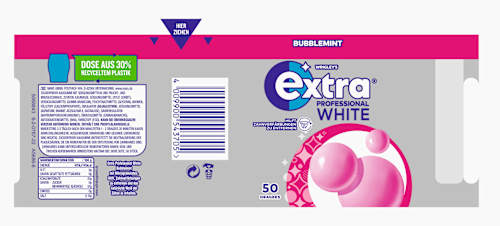 Kauwgom Extra Professional Wit, Bubblemint, suikervrij, 50 stuks