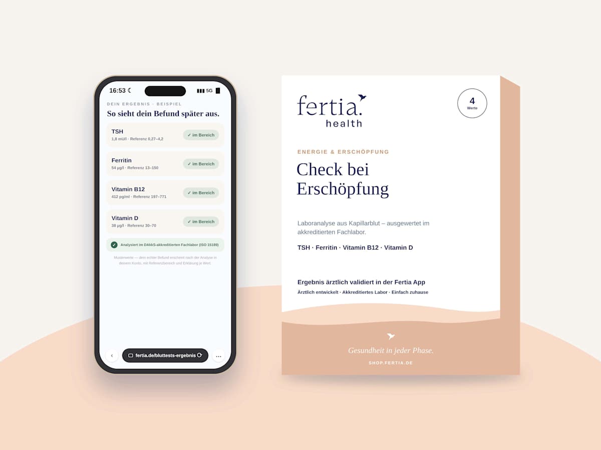 fertia health Check en cas d’épuisement – test sanguin avec analyse en laboratoire à domicile, 1 unité
