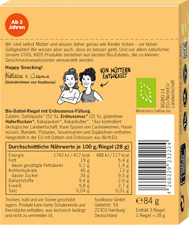 Kindersnack Nusscreme-Riegel Erdnuss, ab 3 Jahren (3x28 g), 84 g