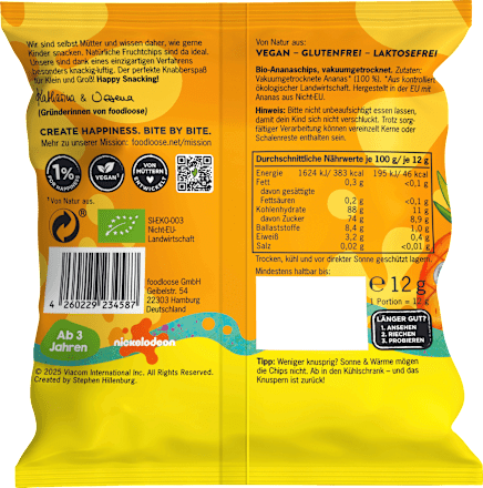 Kindersnack SpongeBob Fruchtchips Ananas ab 3 Jahren, 12 g