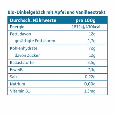 Babykekse Dinkel, Apfel & Vanille ab dem 8. Monat, 100 g
