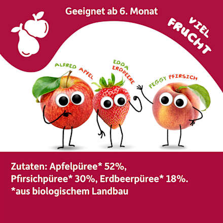 Quetschie Apfel, Pfirsich & Erdbeere ab 6 Monaten, 100 g