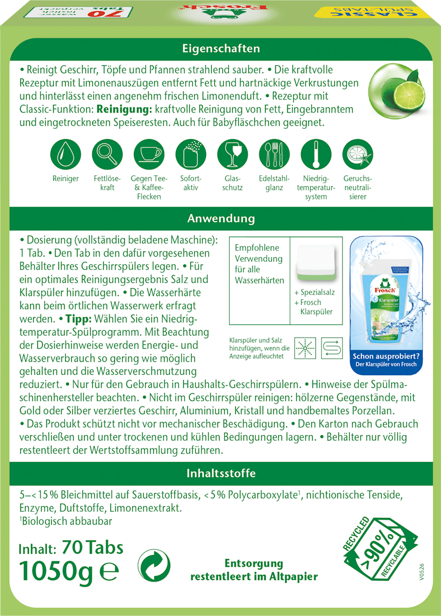 Frosch Spülmaschinen-Tabs Classic Limone, 70 St