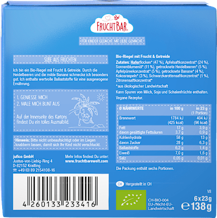Fruchtriegel Heidelbeere Banane Hafer ab 3 Jahren (6x23 g), 138 g