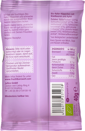 Kindersnack Hafer-Häppchen, Waldbeere, Apfel & Hafer ab 3 Jahren, 40 g