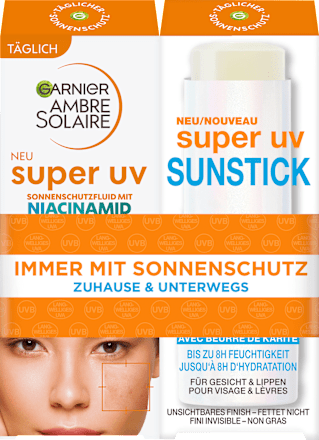 Sonnenfluid Gesicht mit Niacinamid + Sonnenstick Gesicht, super UV, LSF 50+, 1 St Garnier Ambre Solaire