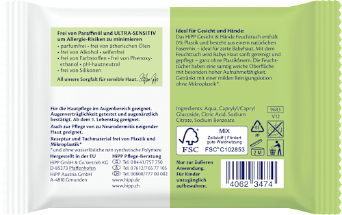 Feuchttücher Gesicht & Hände Tücher, Reisegröße, 20 St