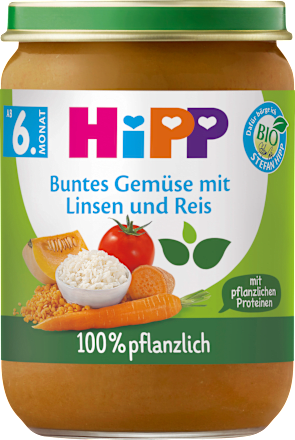 Menü Buntes Gemüse mit Linsen und Reis ab 6. Monat pflanzlich, 190 g