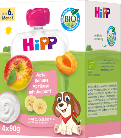 Quetschie Apfel Banane Aprikose mit Joghurt, ab 6. Monat (4x90 g), 360 g