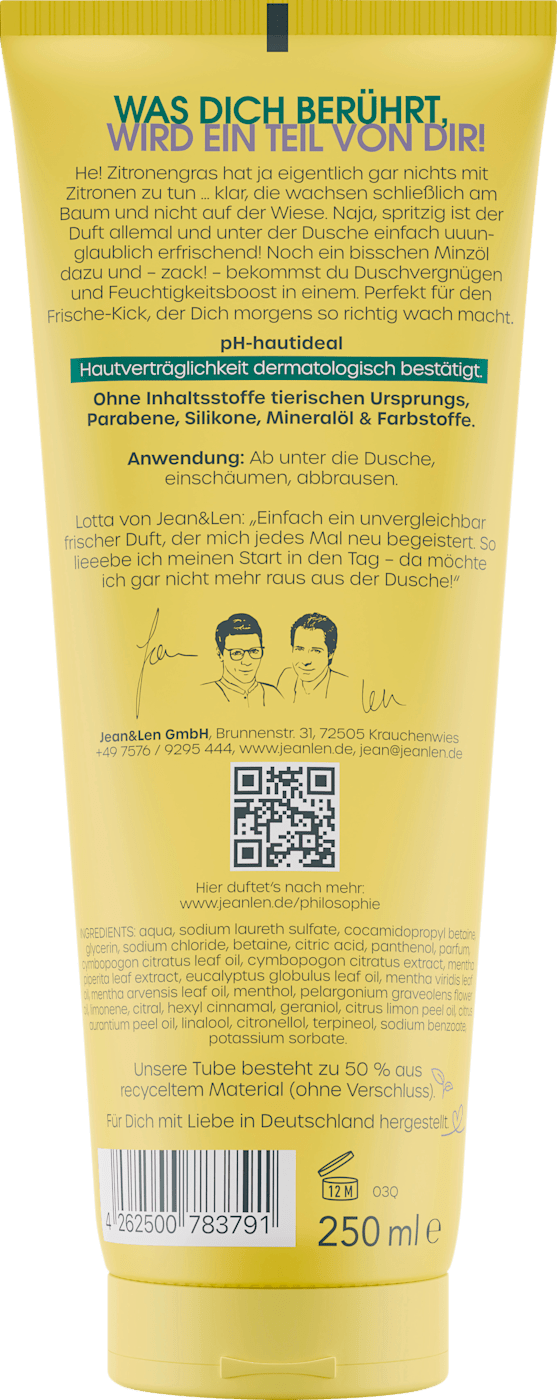 Jean&Len Duschgel Zitronengras Minze, 250 ml